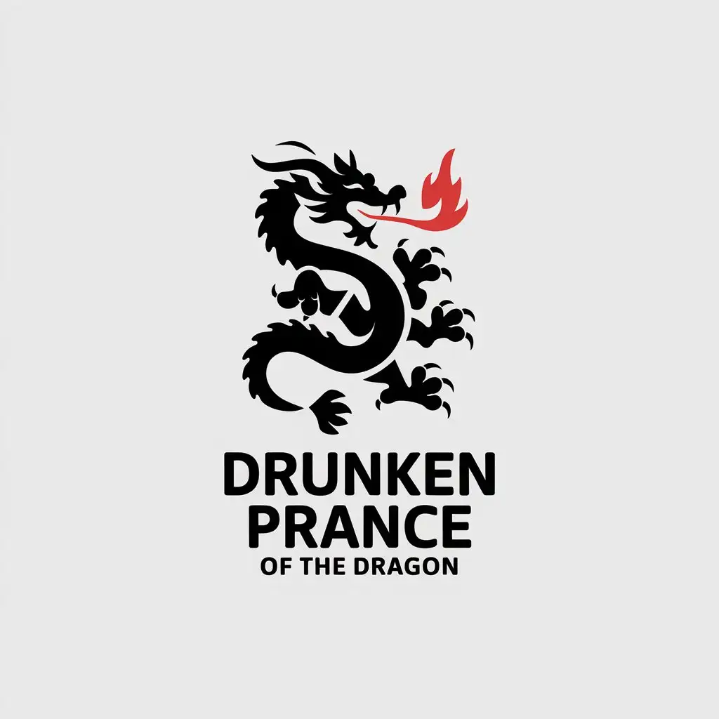 a vector logo design,with the text "drunken prance of the dragon", main symbol:China auspicious dragon, panlong, half-body, minimalist, flame,Minimalistic,be used in dance industry,clear background