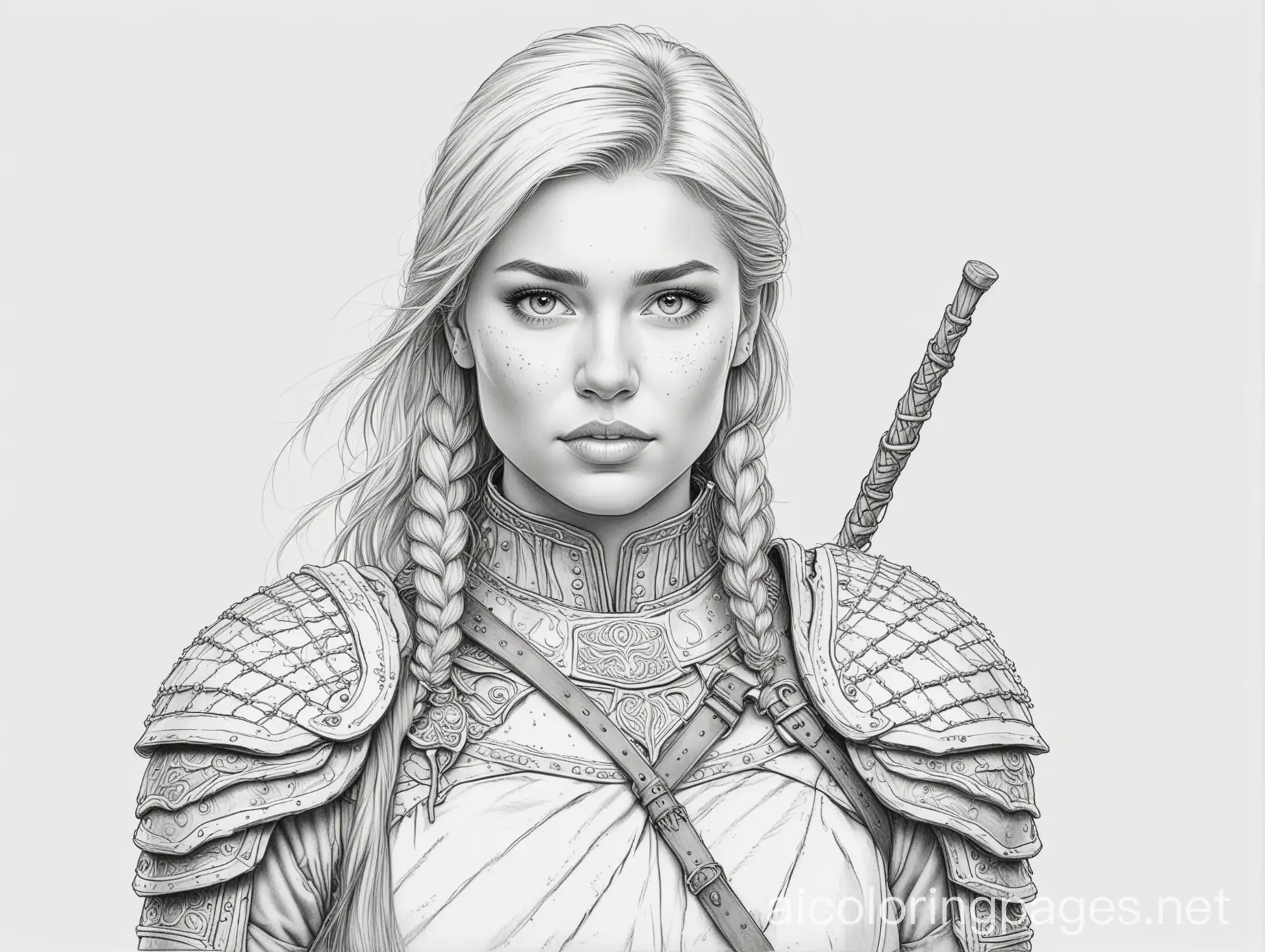 Norge-Female-Warrior-in-Bold-Line-Art-for-Coloring