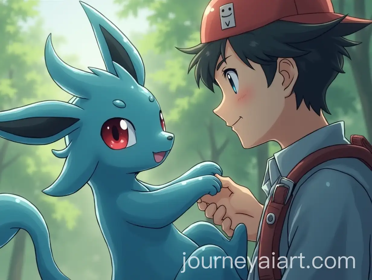 Vaporeon-Resting-on-Trainers-Chest-Gently-Gazing-at-Him