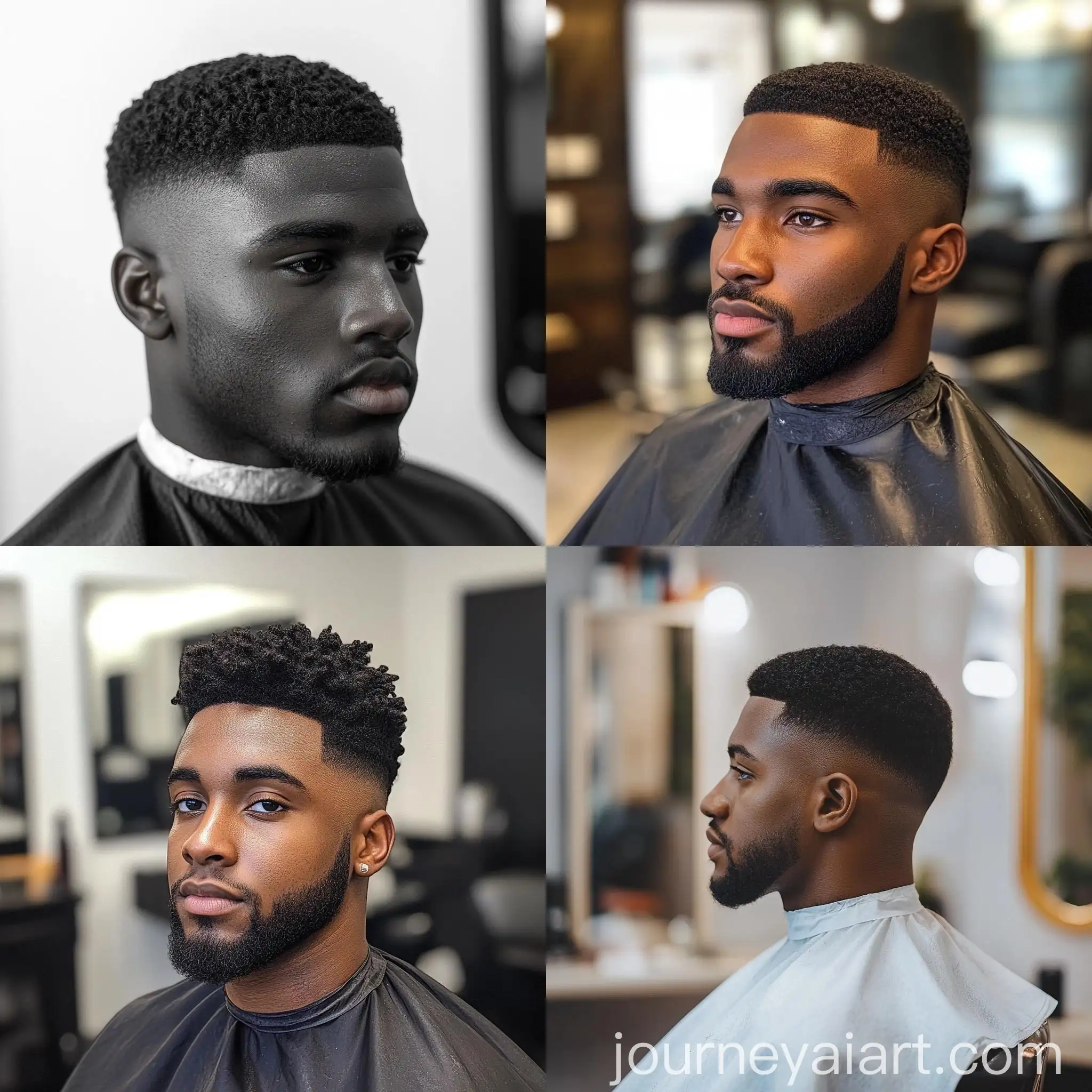 European-Client-with-Black-Mens-Barber-Haircut-in-Barbers-Chair-Portrait