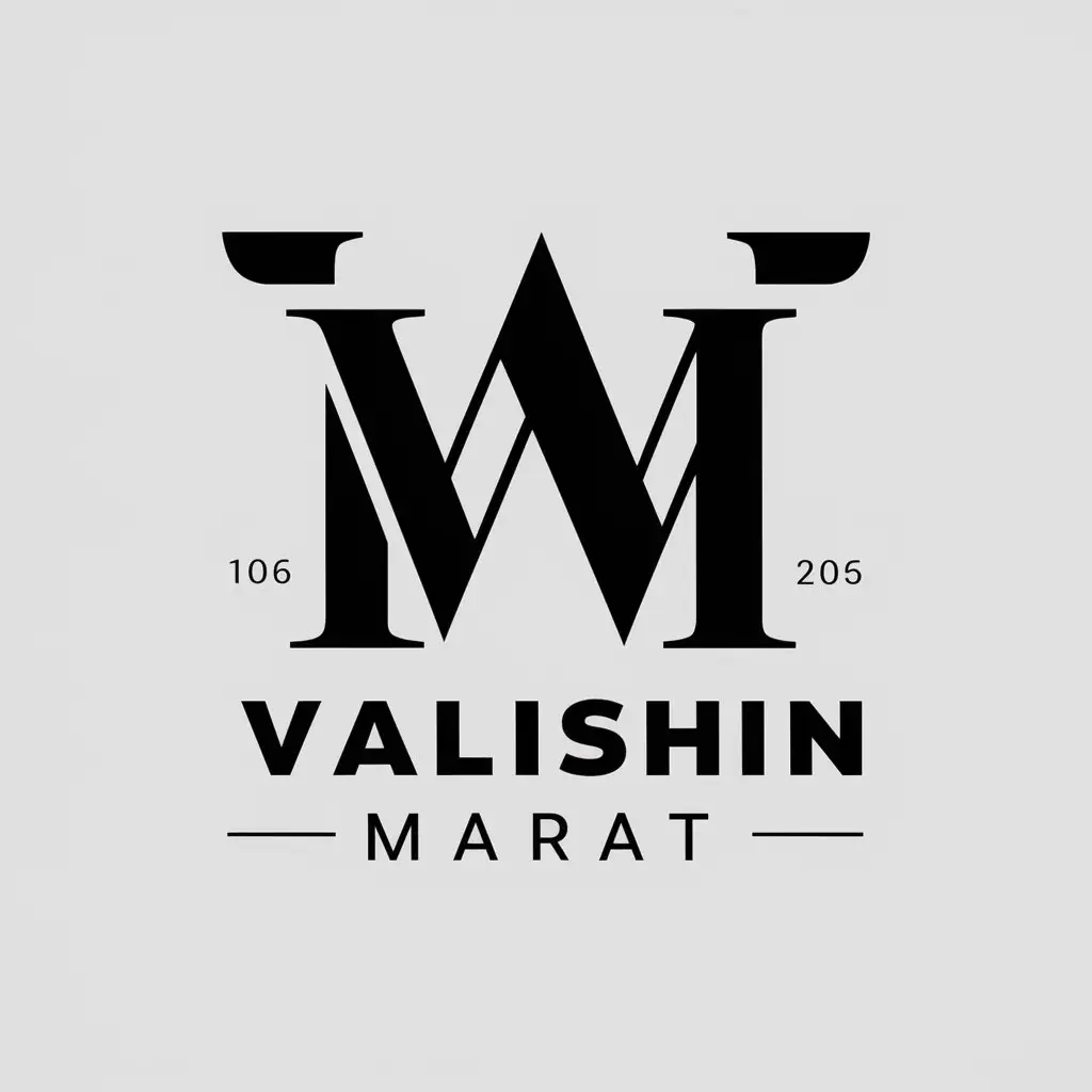 a vector logo design,with the text "Valishin Marat", main symbol:VM,Moderate,be used in Internet industry,clear background