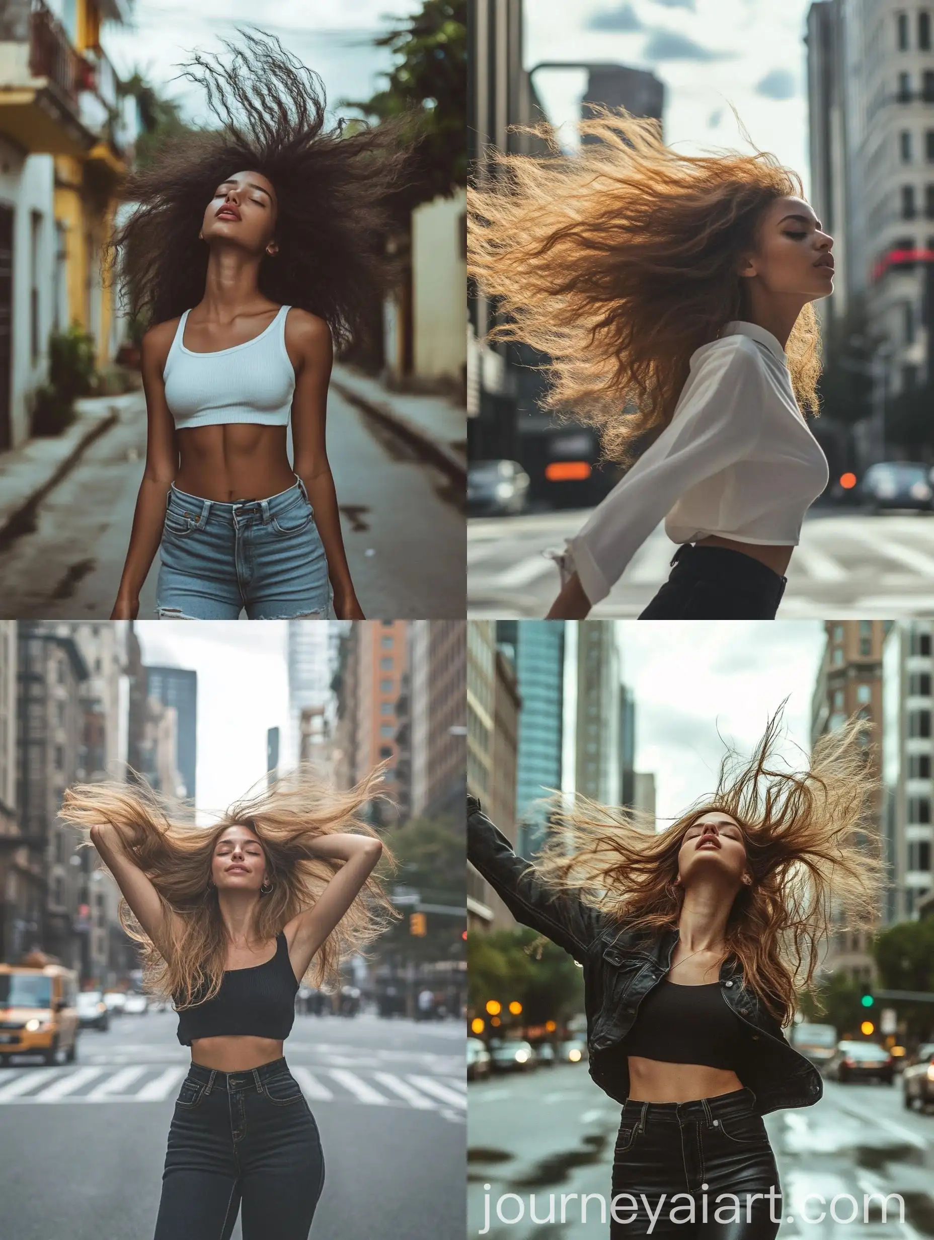 Woman-Flaunting-Hair-in-Urban-Street-Scene