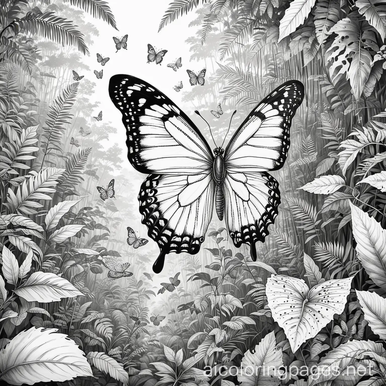 Butterfly-Flying-Above-Jungle-Coloring-Page