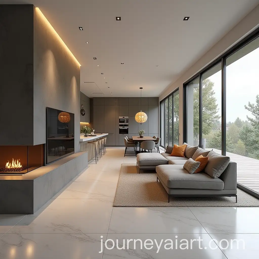 Modern-Living-Room-and-Kitchen-with-Bio-Fireplace-and-Panoramic-Windows