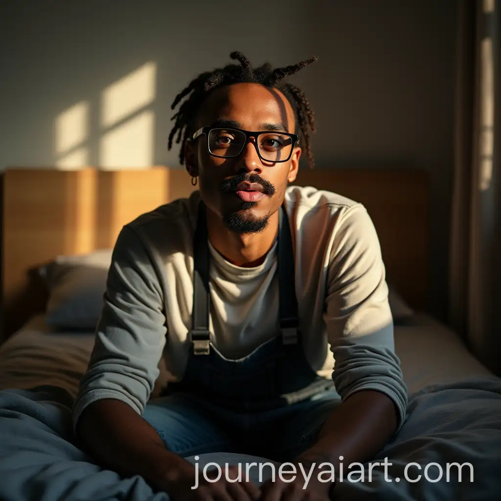 Man-Waking-Up-in-a-Bright-Bedroom-with-Work-Clothes-on