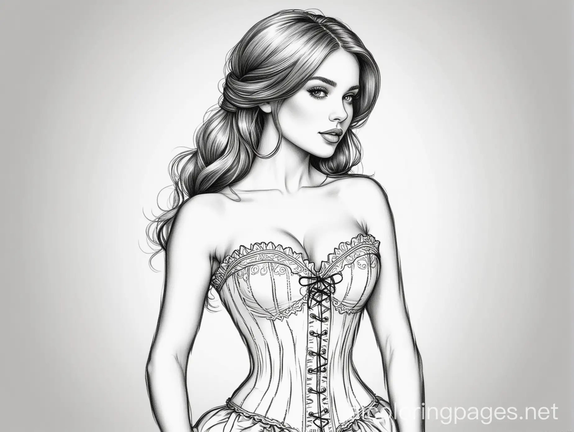 Line-Art-of-a-Woman-in-a-Corset-for-Childrens-Coloring-Page