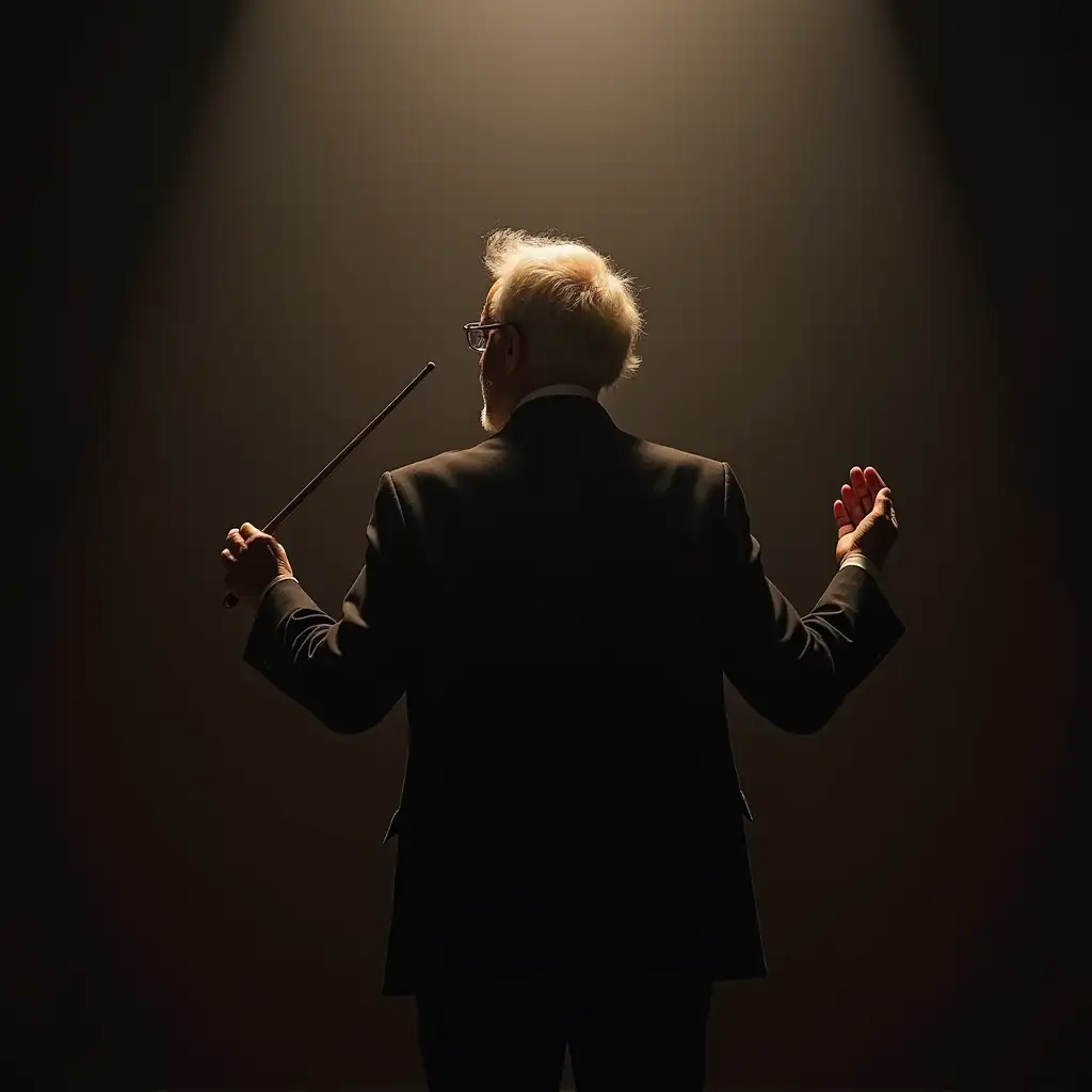 Silhouette of an Elderly Composer Holding a Baton