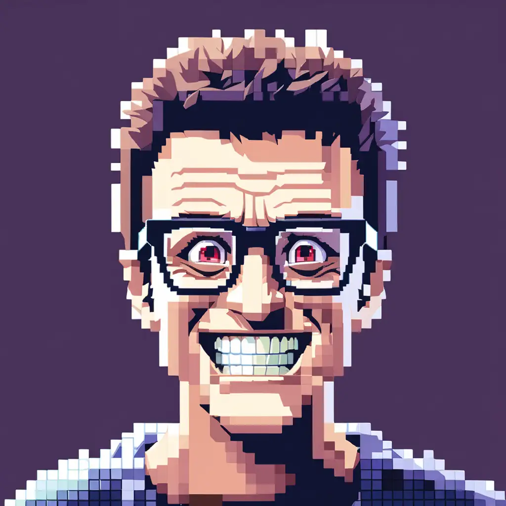 Pixellated Geeky Character with Glasses and Crooked Teeth