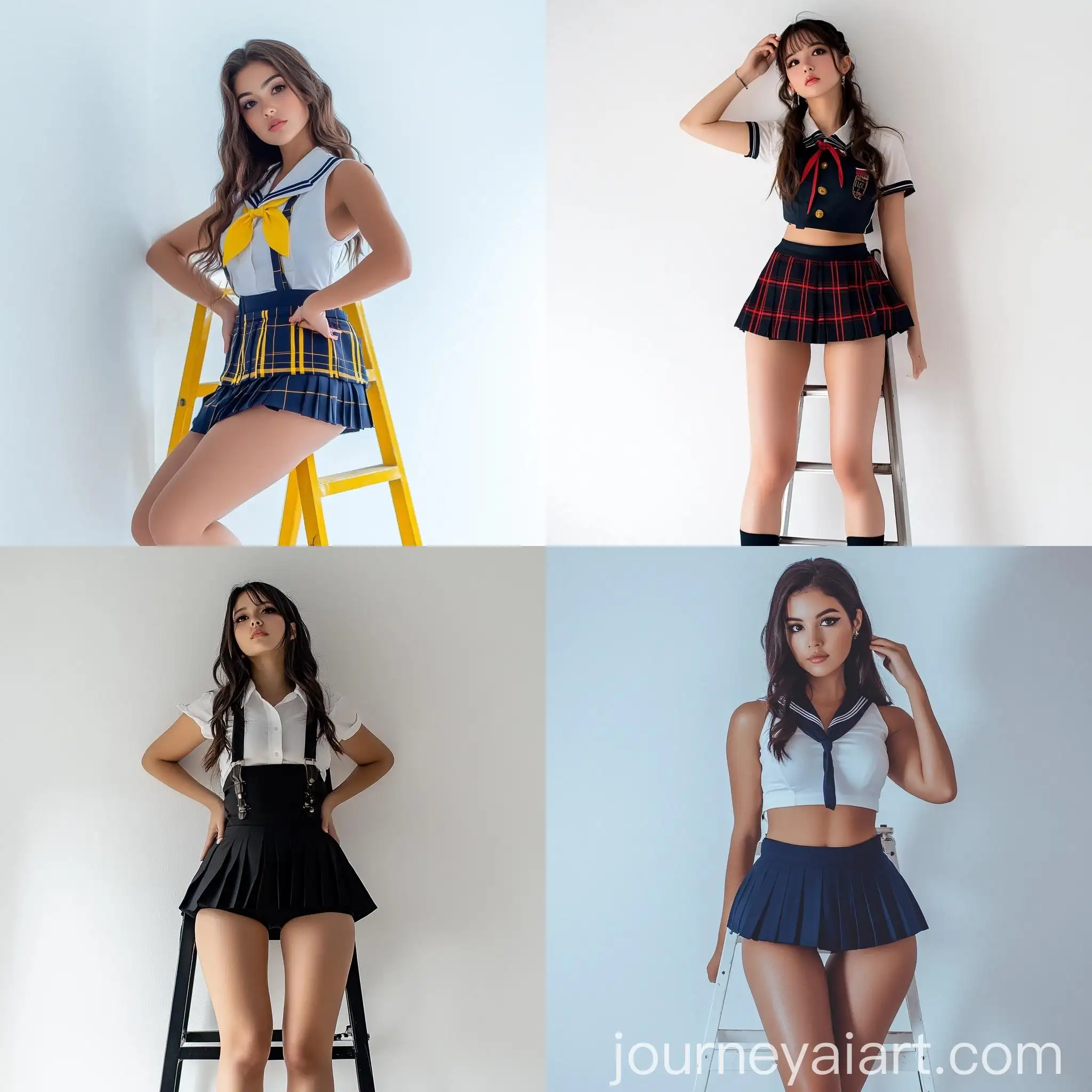 Brazilian-Woman-Posing-in-School-Uniform-Photography-Studio
