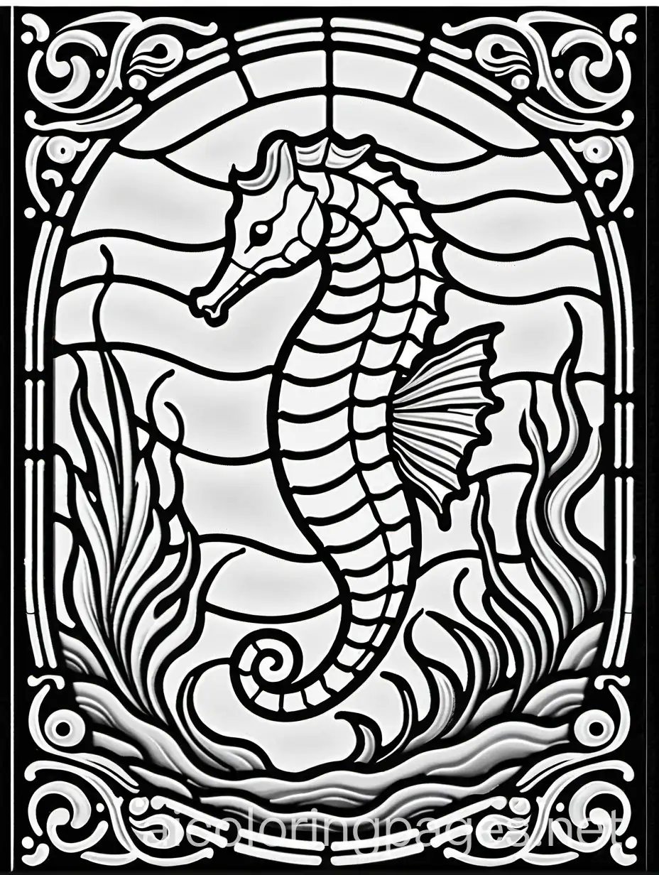 Stained-Glass-Coloring-Page-Seahorse-at-the-Bottom-of-the-Sea