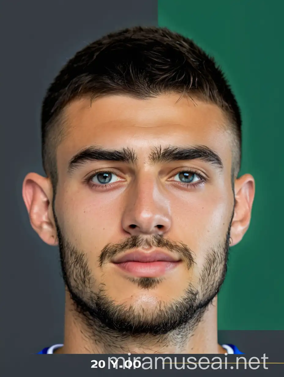 a detailed realistic photo of the face, of a 20 y.o. male football player from GREECE