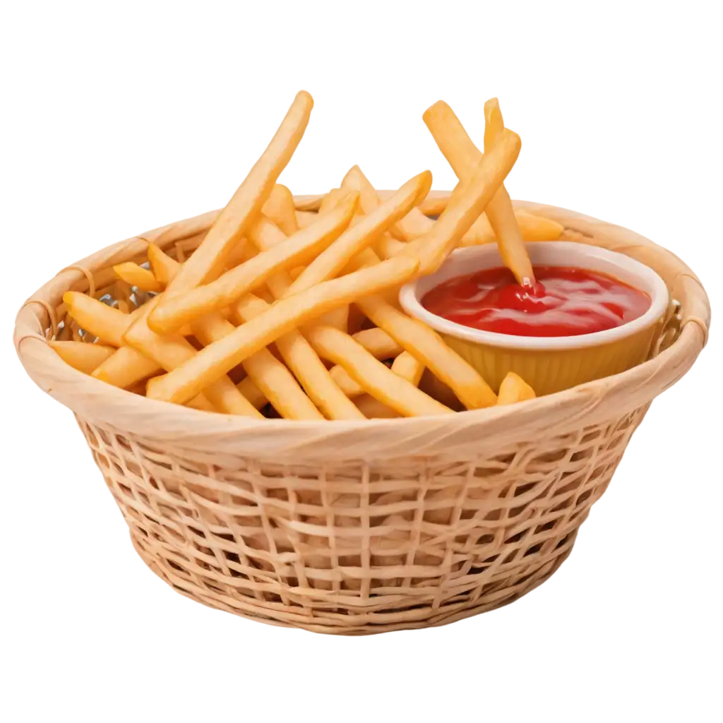 French-Fries-with-Sauce-in-Round-Basket-HighQuality-PNG-Image-for-Transparent-Background-Use