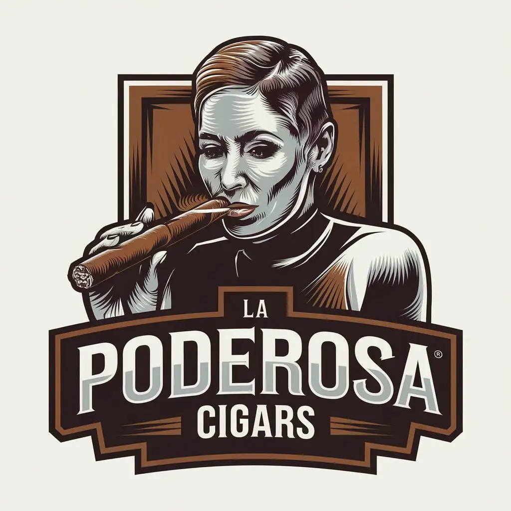 LOGO Design for La Poderosa Cigars Modern Minimalist with Woman Smoking Cigar and Brown Accent Theme