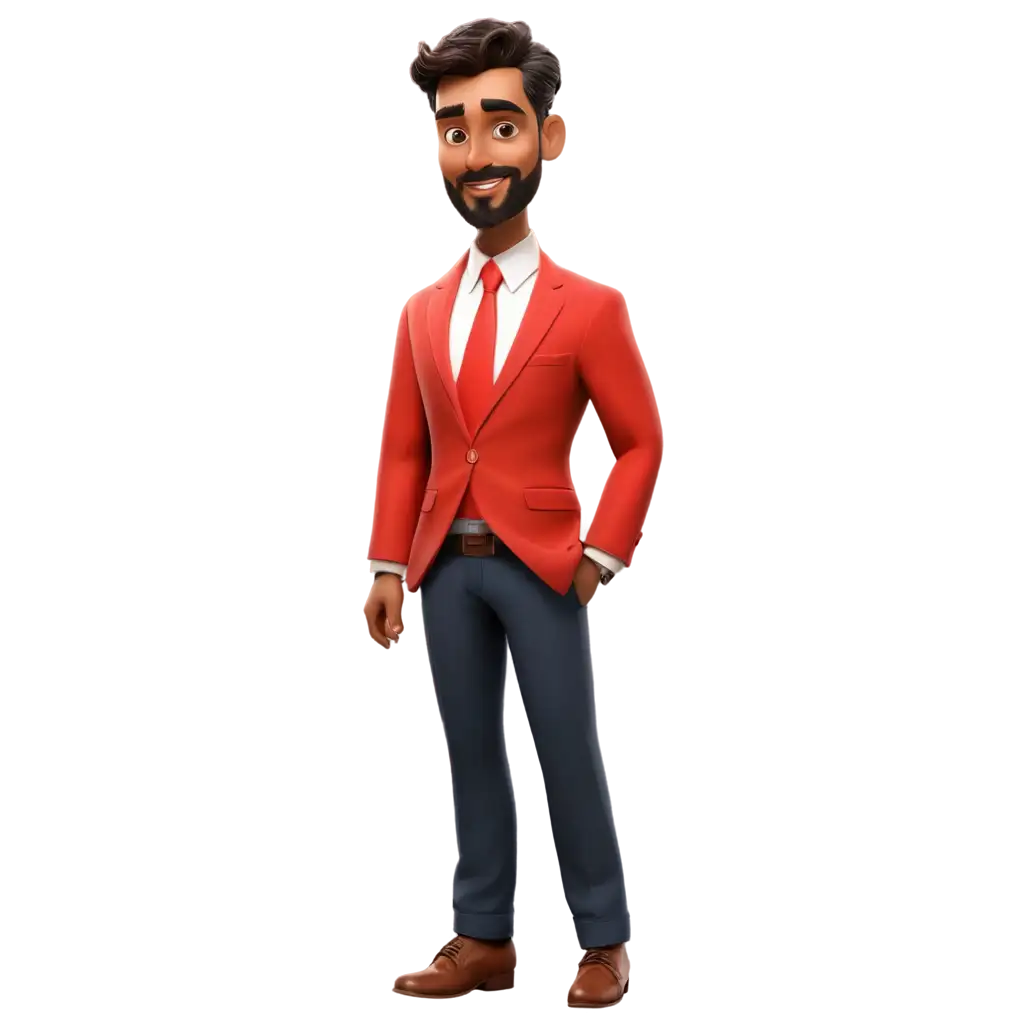 Cartoon-2D-Illustration-PNG-MiddleAged-Indian-Businessman-in-Red-Suit