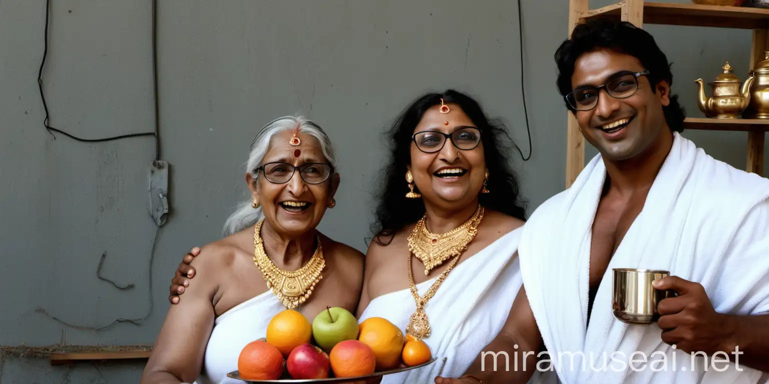 Indian Man and Woman in Towels Taking Selfie with iPhone in Under Construction Building