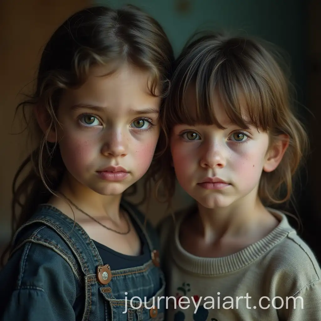 Young-Siblings-in-WornOut-Clothing-with-Sad-Expressions