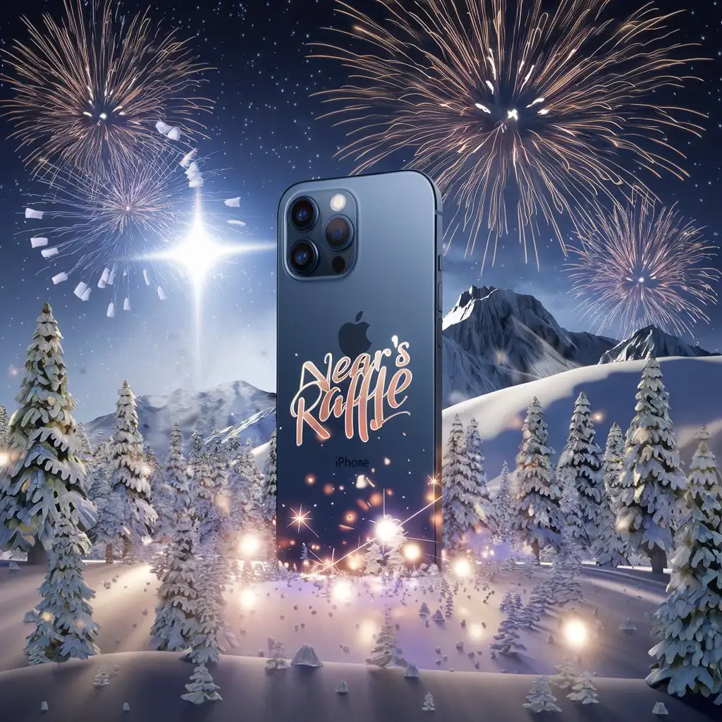 New-Year-Prank-with-iPhone-in-a-Bright-Festive-Nature-Setting-with-Special-Effects