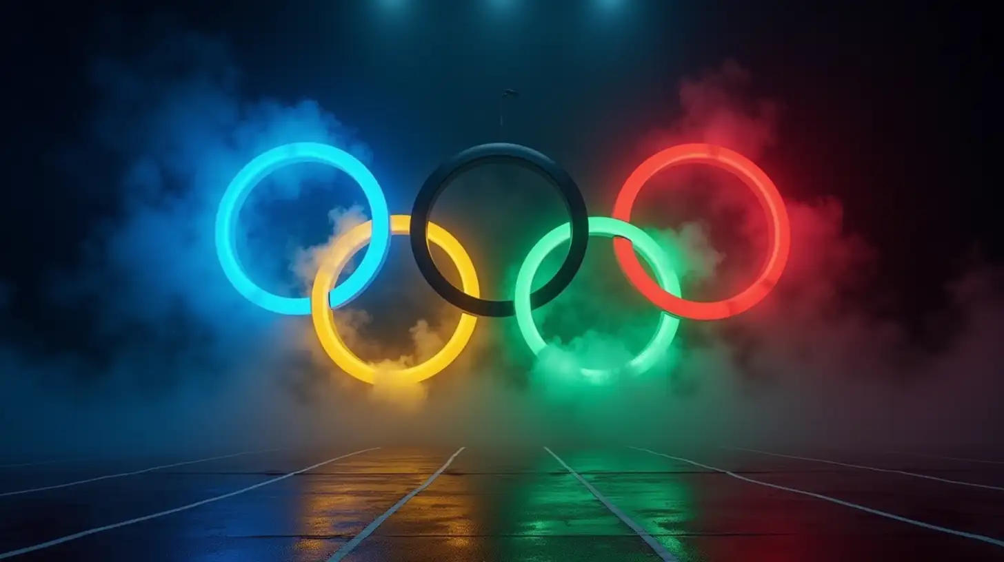 Dramatic Olympic Rings Illuminating a Dark Studio