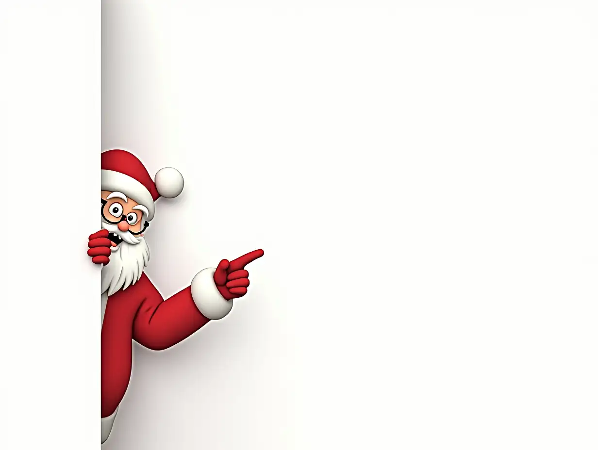 Santa-Claus-Peeking-from-Behind-a-White-Wall-in-a-Christmas-Setting