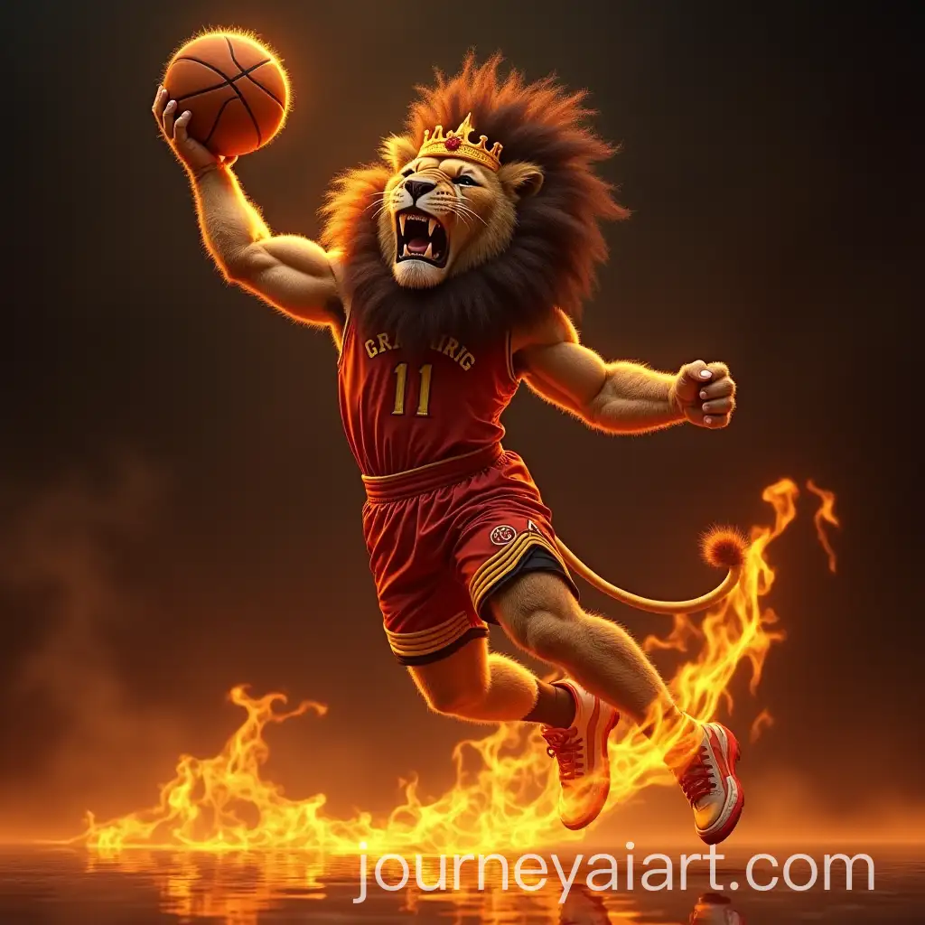 Majestic-Lion-with-Afro-Hair-Executing-a-Dazzling-NBA-Dunk-Surrounded-by-Flames