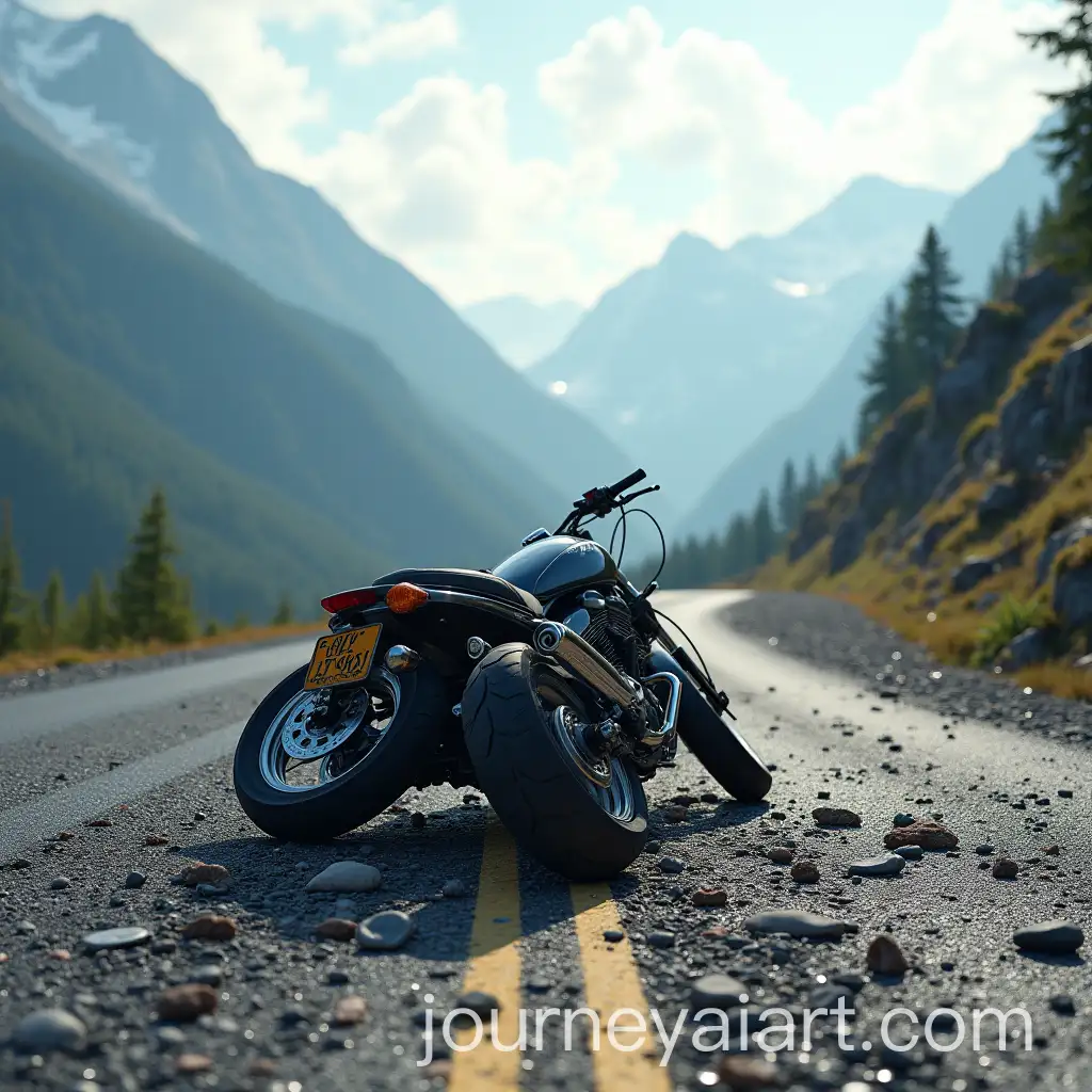 Motorcycle-Crash-in-the-Mountains-with-Rocky-Terrain-and-Debris