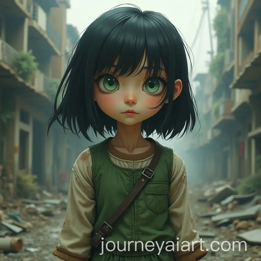 Frail-EmeraldEyed-Girl-in-PostApocalyptic-Cityscape