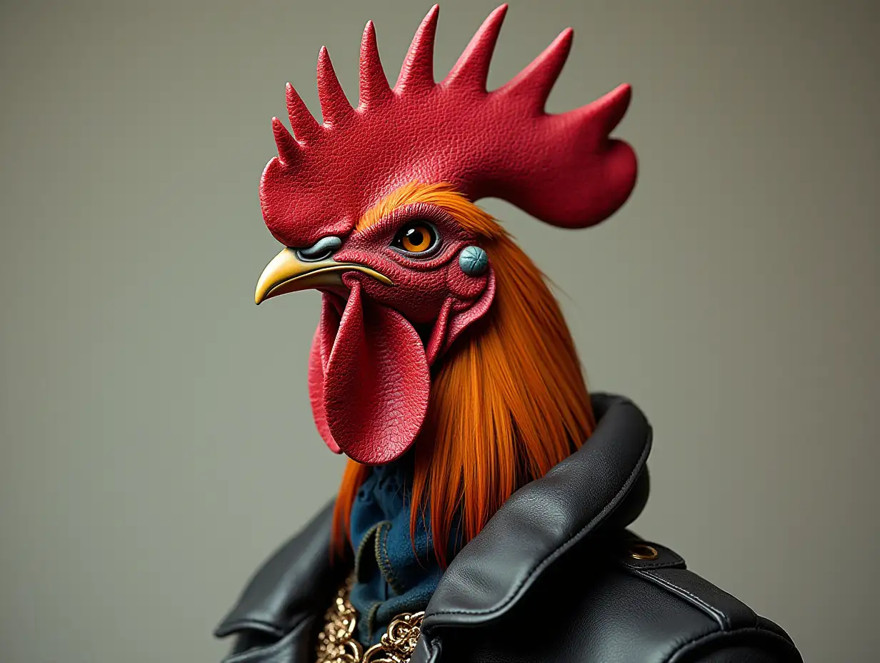 Ki fantasy a mixture of man with rooster head with fashion design