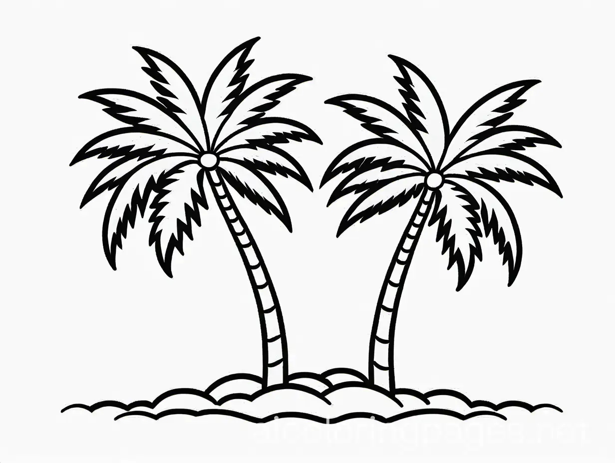 coconut palm tree, Coloring Page, black and white, line art, white background, Simplicity, Ample White Space. The background of the coloring page is plain white to make it easy for young children to color within the lines. The outlines of all the subjects are easy to distinguish, making it simple for kids to color without too much difficulty