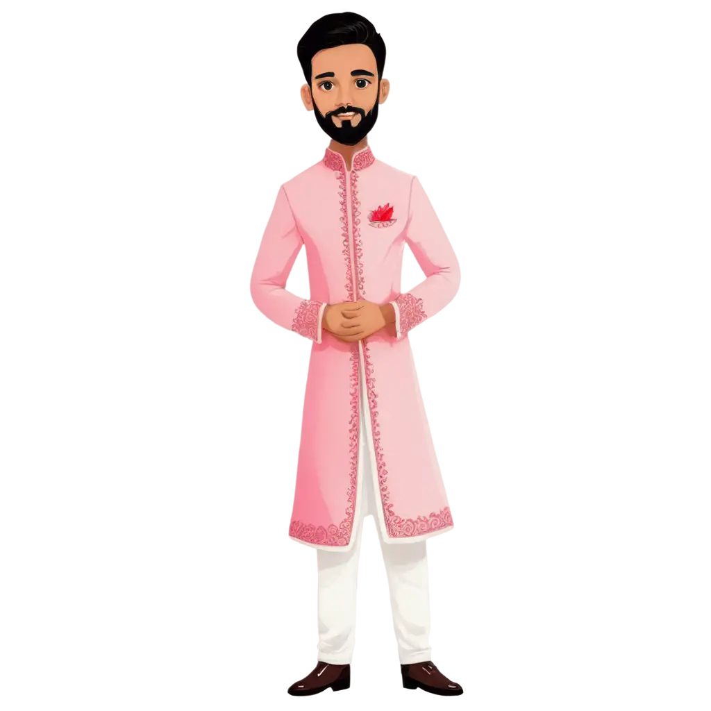 Stunning-PNG-Image-Henna-Indian-Groom-Cartoon-in-Pink-Sherwani