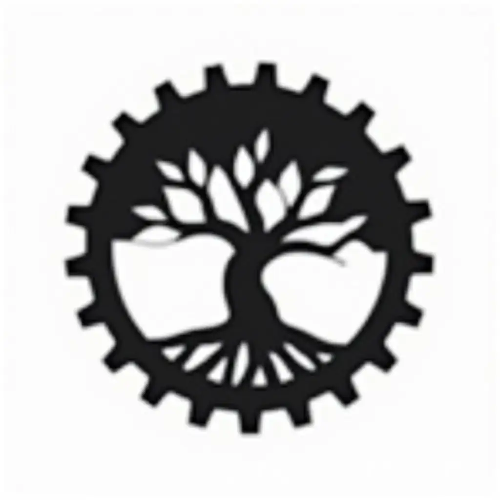 Stylized-Transvaal-Red-Milkwood-Tree-Entwined-with-Interlocking-Gears-in-Black-and-White