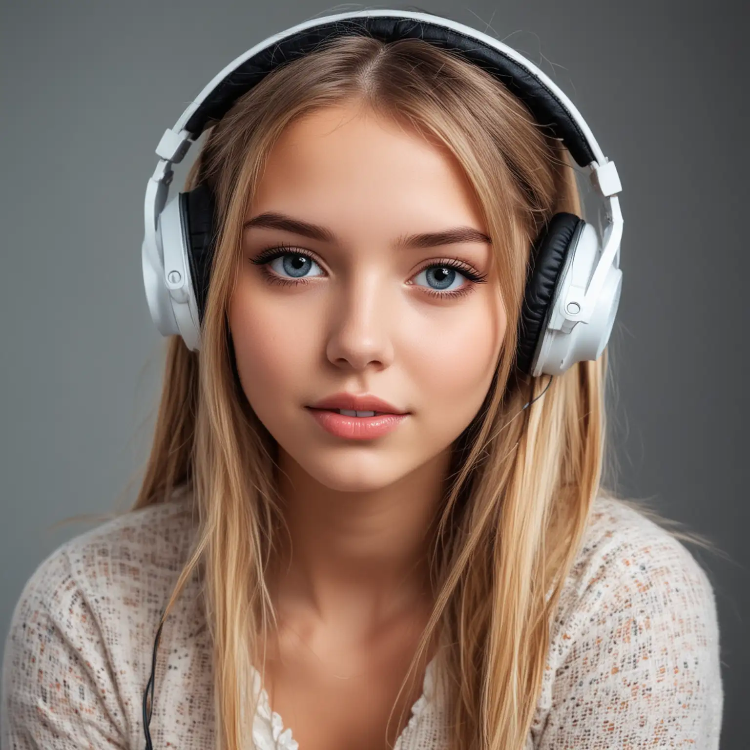 Beautiful Girl Listening to Music with Headphones