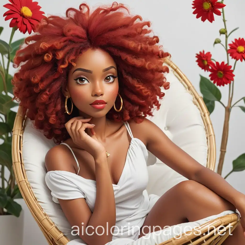 DarkSkinned-Woman-with-Red-Afro-Enjoying-a-Red-Flower