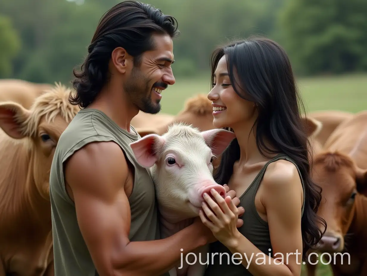 Couple-Embracing-Animals-at-a-Serene-Vegan-Farm-Sanctuary