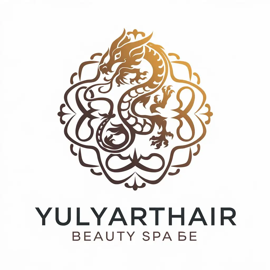 a vector logo design,with the text "YulyaArtHair", main symbol:Dragon,complex,be used in Beauty Spa industry,clear background