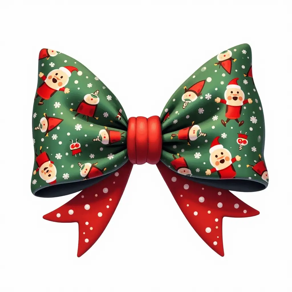 Giant Illustrated Coquette Hairbow with Christmas Pattern