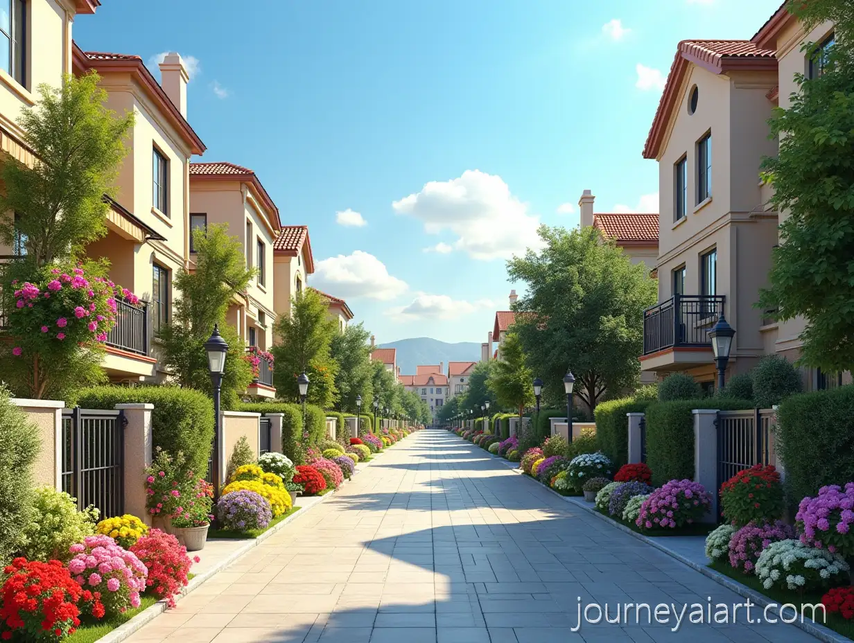 Street-View-of-a-Vibrant-Residential-Complex-SurroundedResidential-Complex-with-Flowers-by-Colorful-Flowers