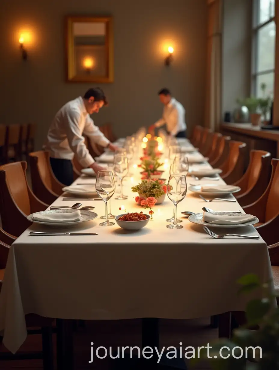 Tiny-Waiters-Preparing-a-Giant-Table-with-Fine-Dining-Set