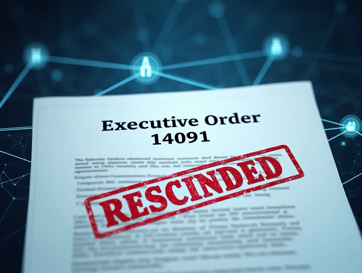 Executive-Order-14091-Rescinded-with-AI-Algorithm-Silhouette-Background