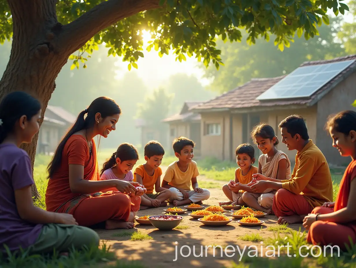 Diverse-Indian-Community-Collaborating-in-a-Vibrant-Village-Setting
