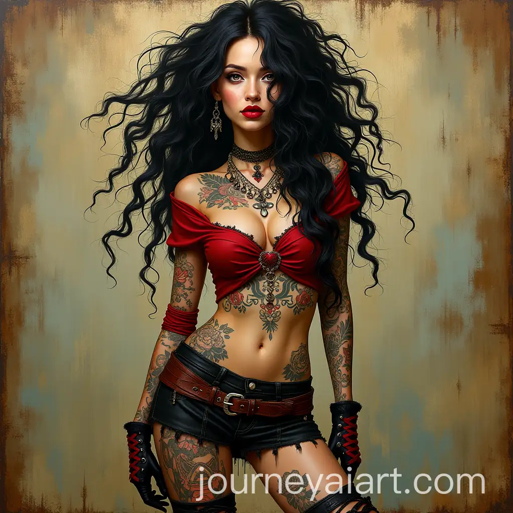 Whimsical-Pirate-Sheila-with-Ruby-Red-Lips-and-Zentangled-Hair