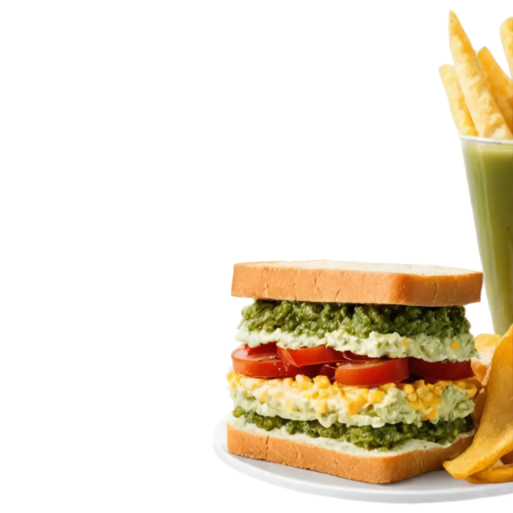 Delicious-Club-Roasted-Sandwich-with-Corn-Spinach-Onion-Green-Chutney-Sauces-Chips-and-Cheese-PNG-Image