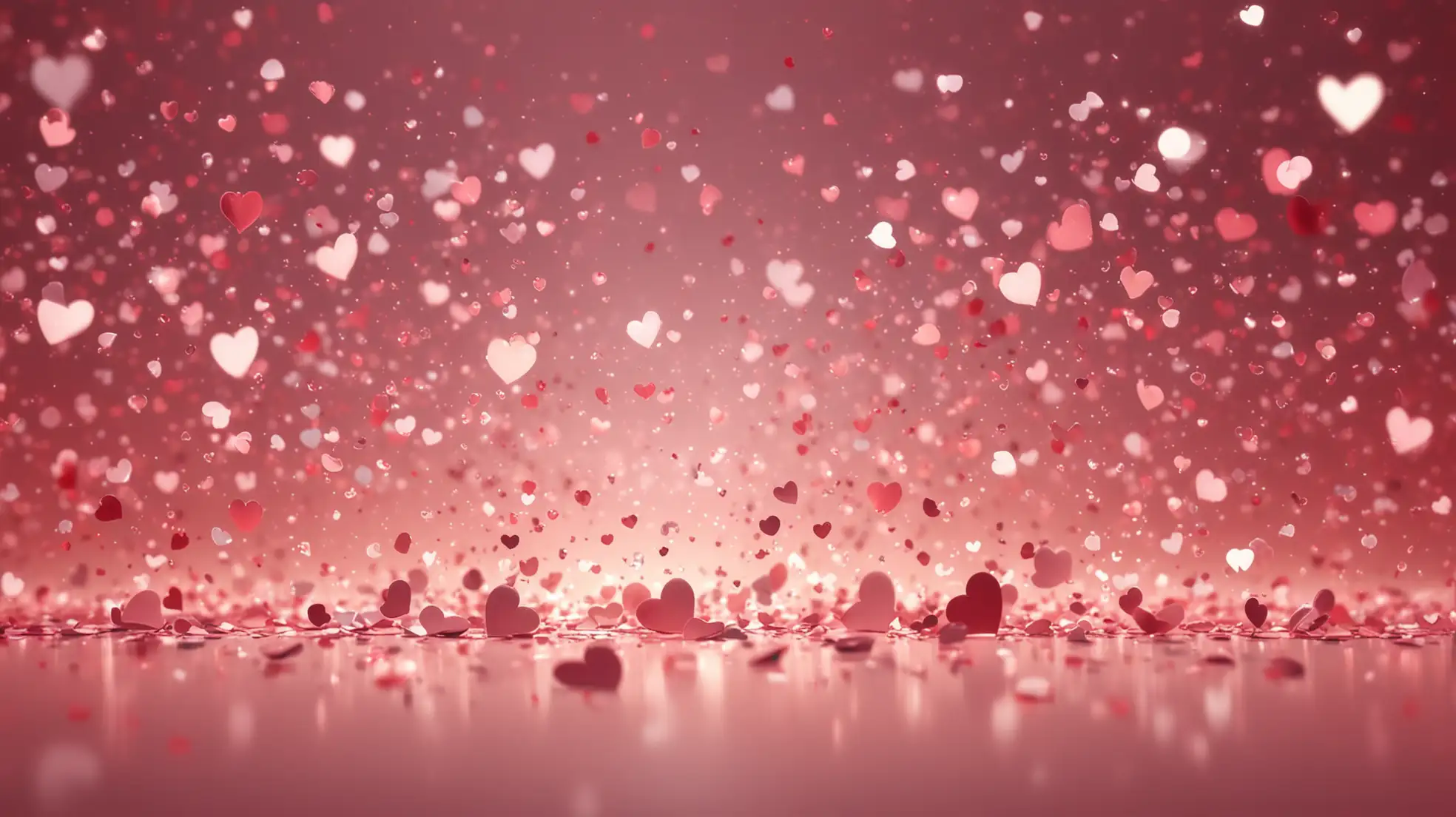romantic heart background, soft red and pink color palette, floating or scattered hearts, glowing light effects, subtle bokeh, smooth gradient backdrop, clean composition with copy space, dreamy atmosphere, elegant and modern design, high resolution, no text, no characters