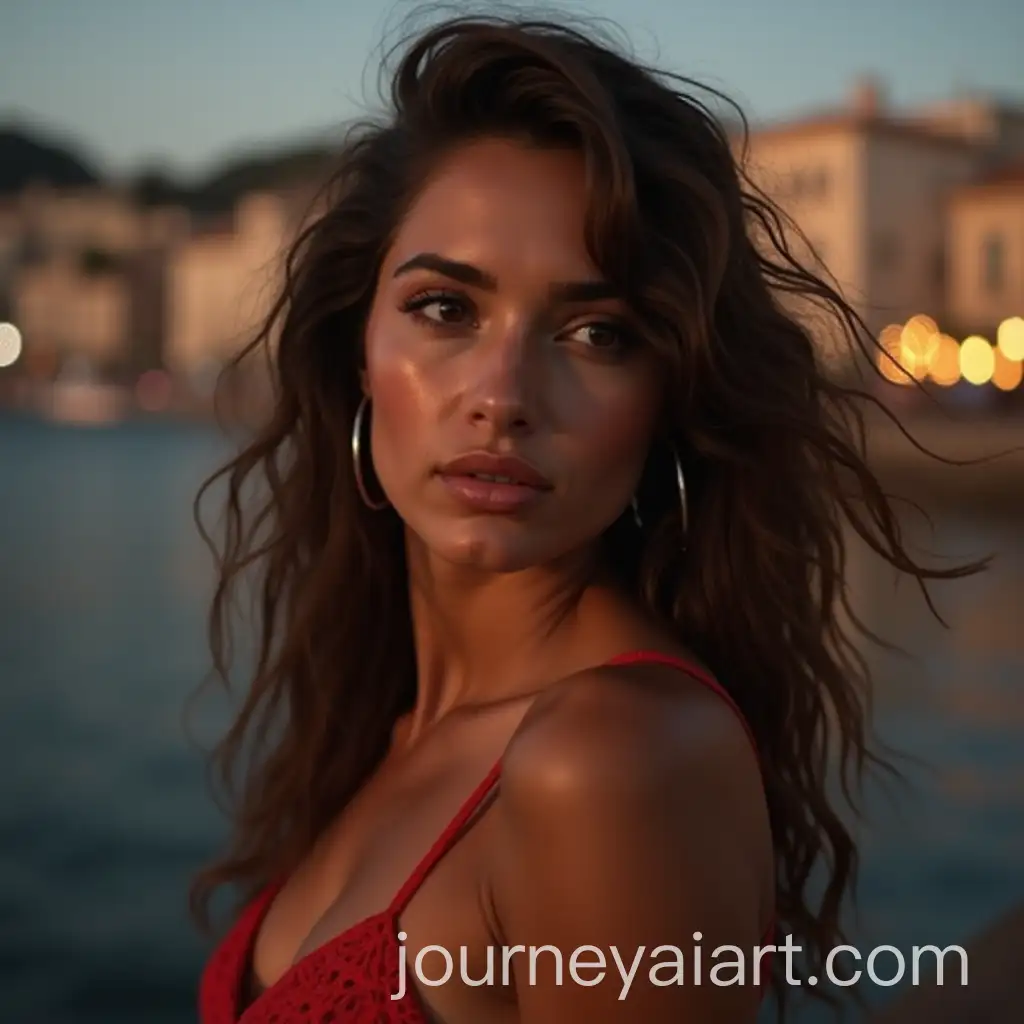 Stunning-Spanish-Female-Model-in-a-Historic-Seaport-at-Sunset
