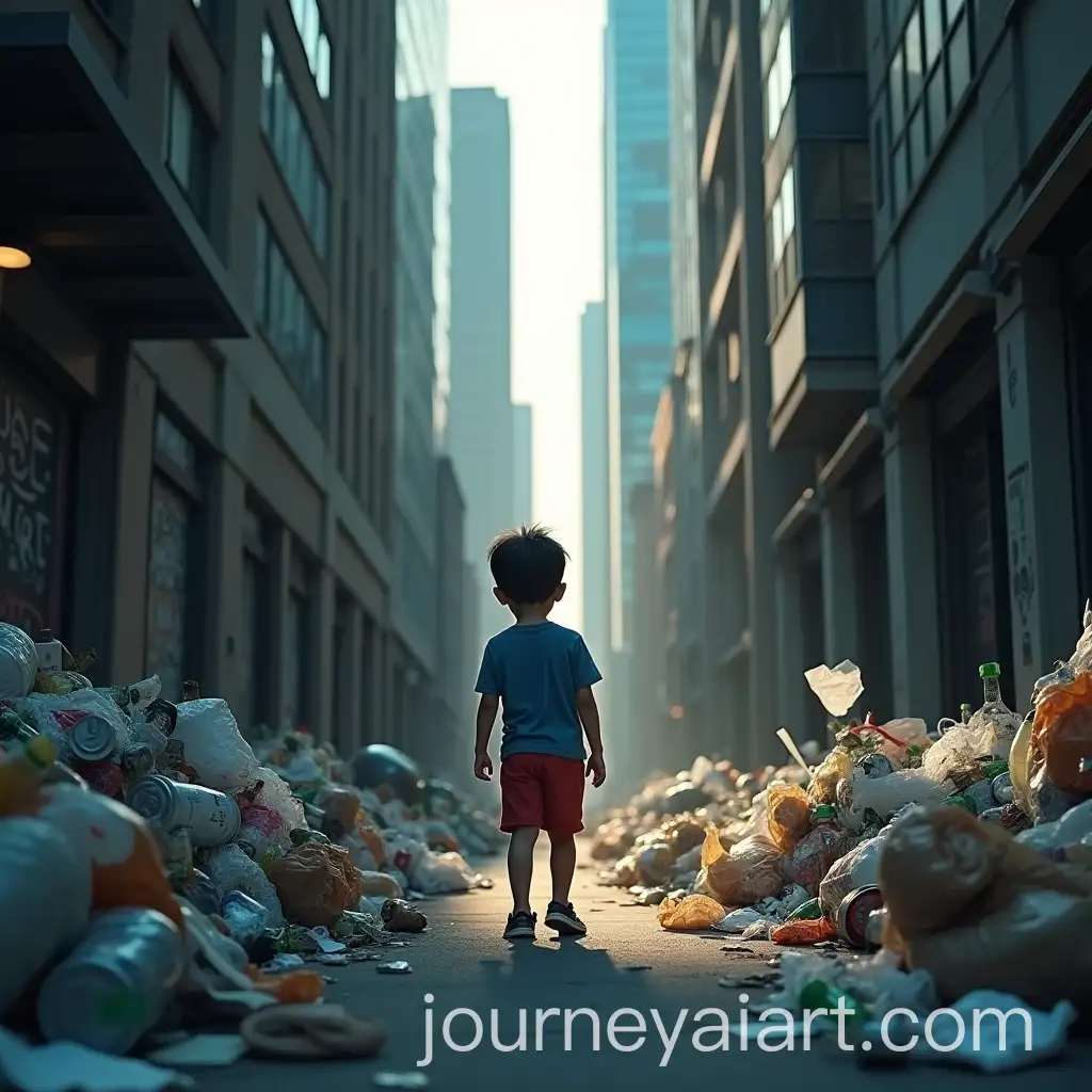 Child-Walking-Through-Dimly-Lit-Urban-Alleyway-with-Trash-and-Graffiti