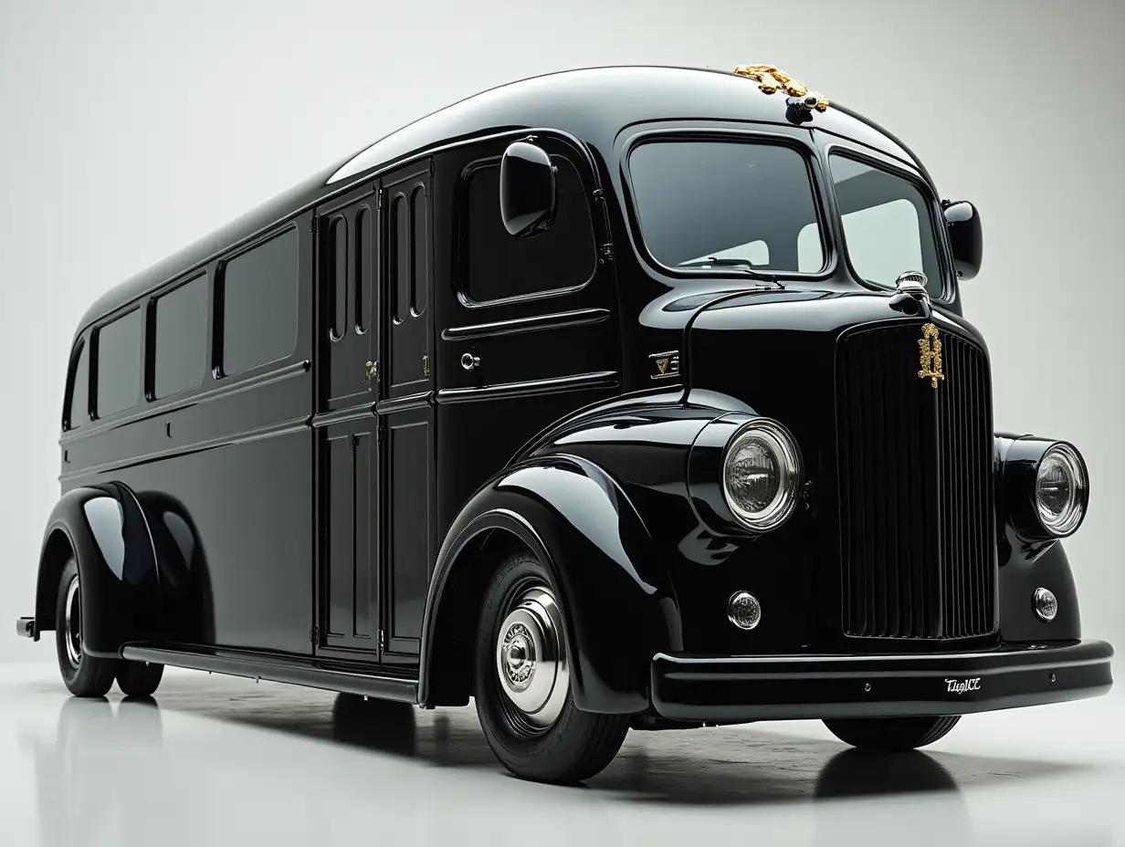 Supermoderne utopian sport Omnibus black sports execution, with Death's head, lowered body, 18-inch wide rims, aluminum wheels, cream black square ornaments silver cyberpunk.