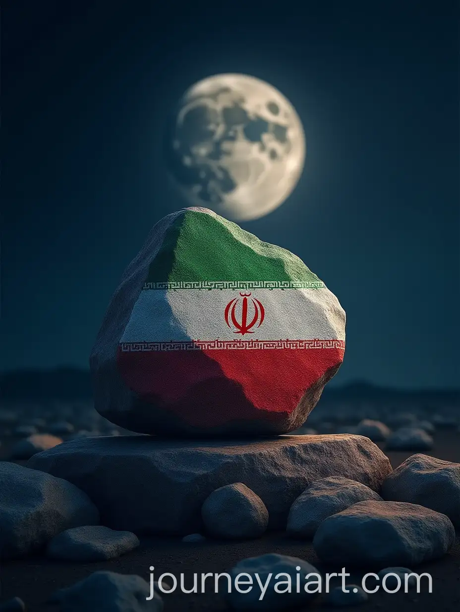 Stone-with-Iran-Flag-Design-inAI-Image-Prompt-Expansion-a-Moonlit-Night-Landscape