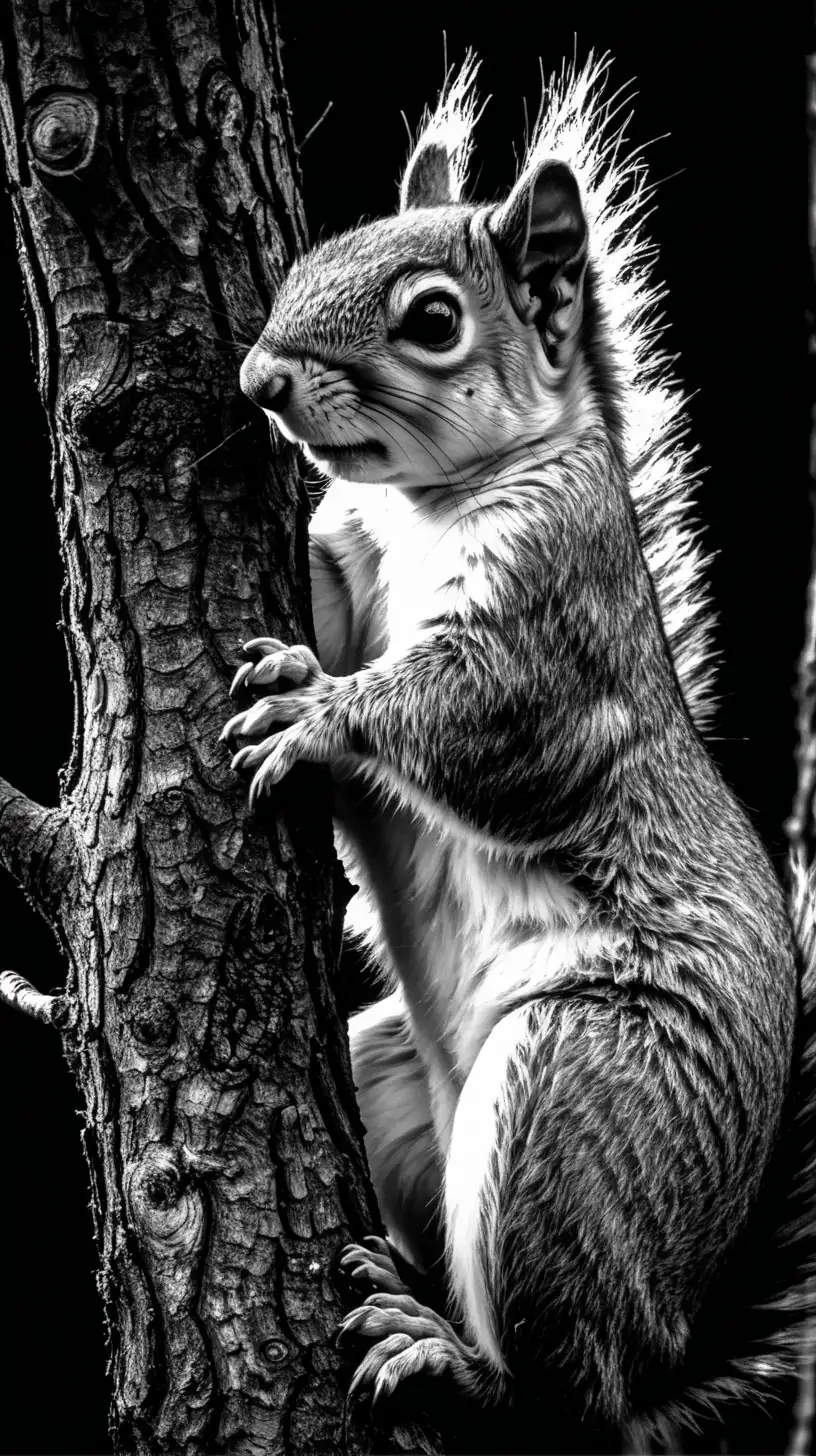 Squirrel Fantasy Tree Climbing in Black and White