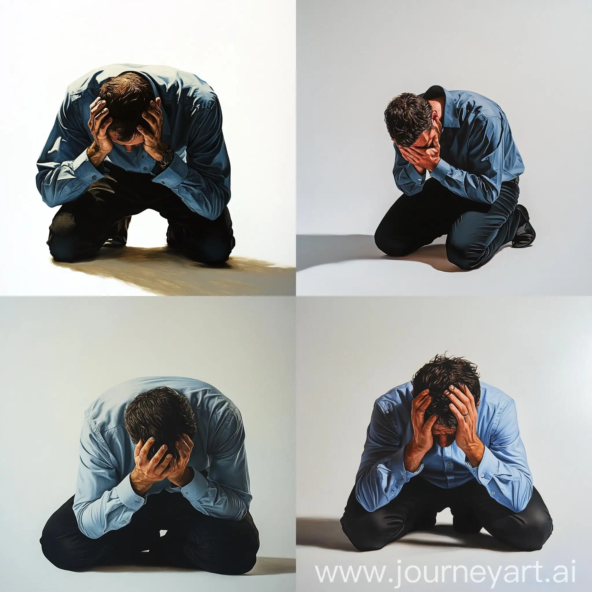 Despairing-Businessman-in-Blue-Shirt-and-Black-Pants