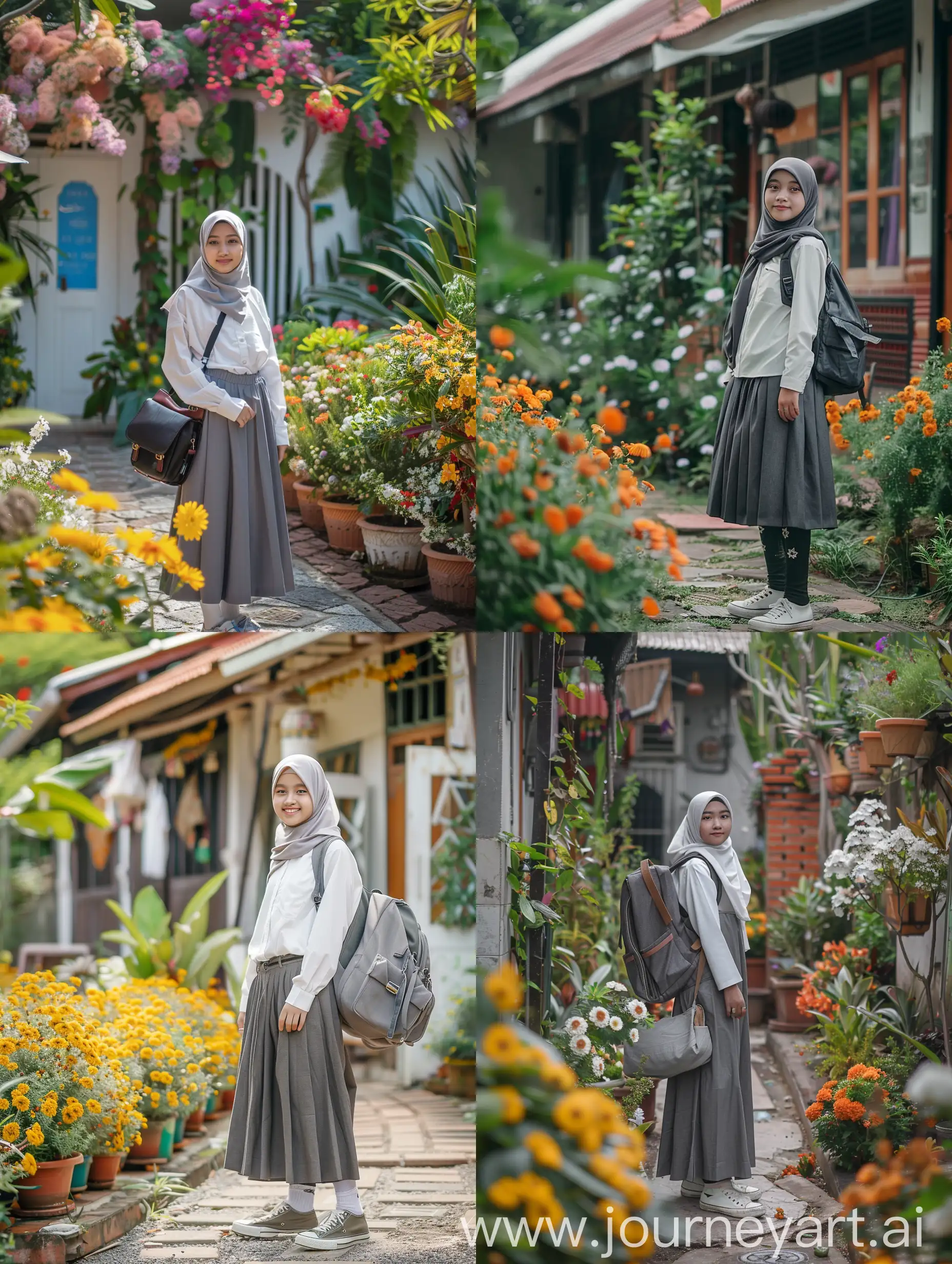 Young-Indonesian-Woman-in-Hijab-Smiling-at-Flower-Garden