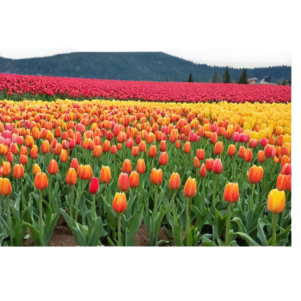 Stunning-PNG-Image-of-a-Vast-Tulip-Field-with-Mountainous-Background-for-HighQuality-Digital-Use